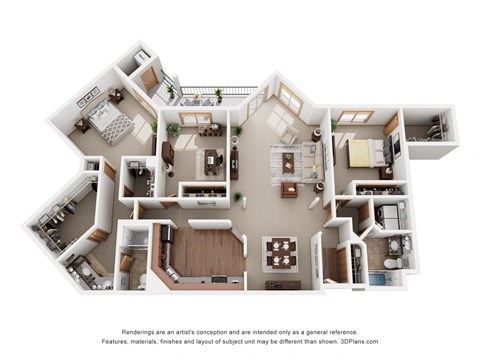 Floor plan for 3 beds, 2 baths, 1740 sqft